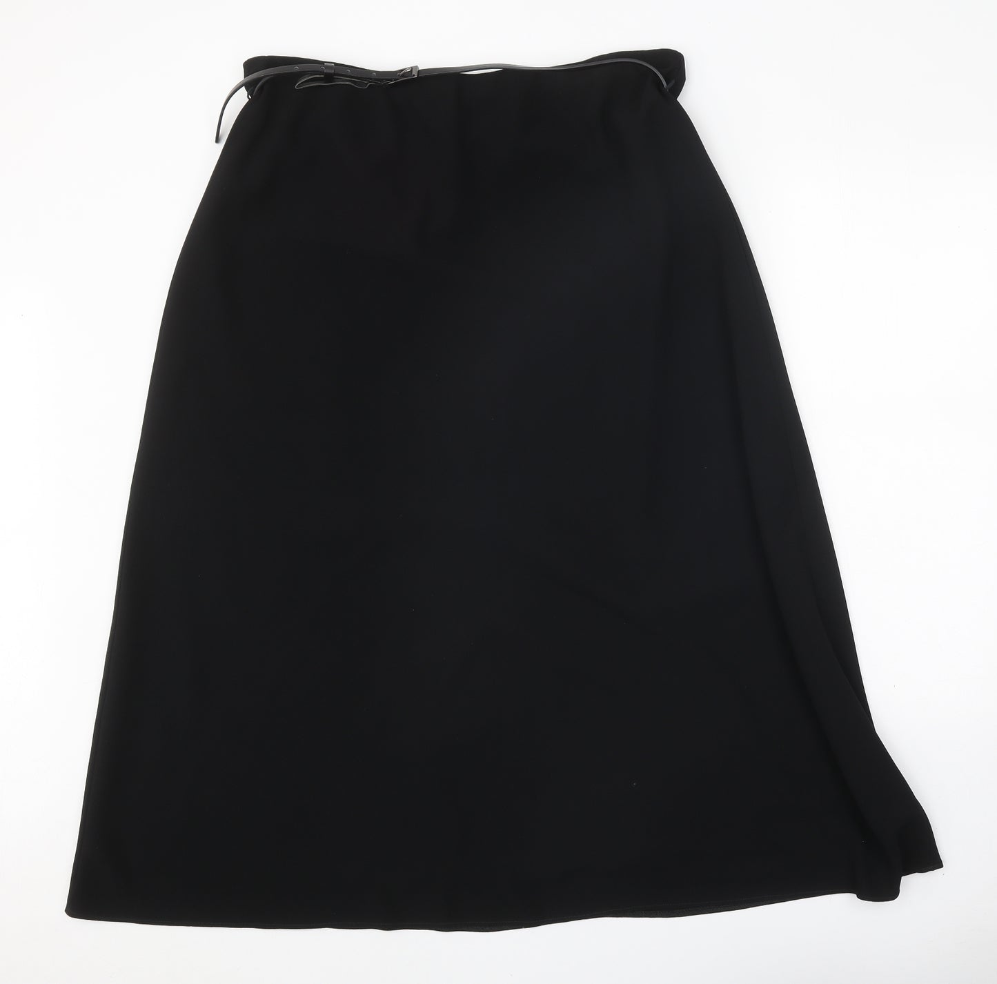 Marks and Spencer Womens Black Polyester Swing Skirt Size 16 Buckle - Belt Included