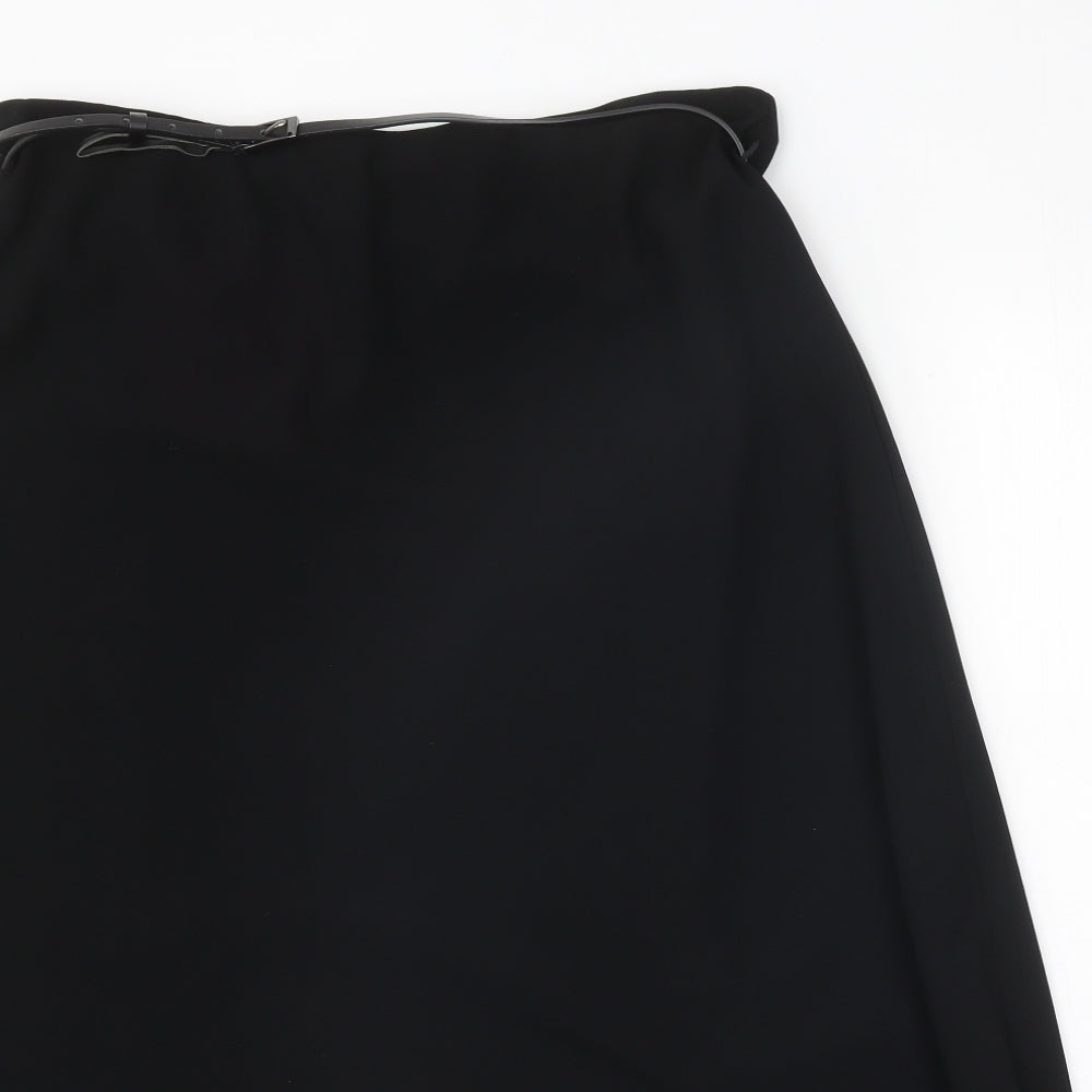 Marks and Spencer Womens Black Polyester Swing Skirt Size 16 Buckle - Belt Included