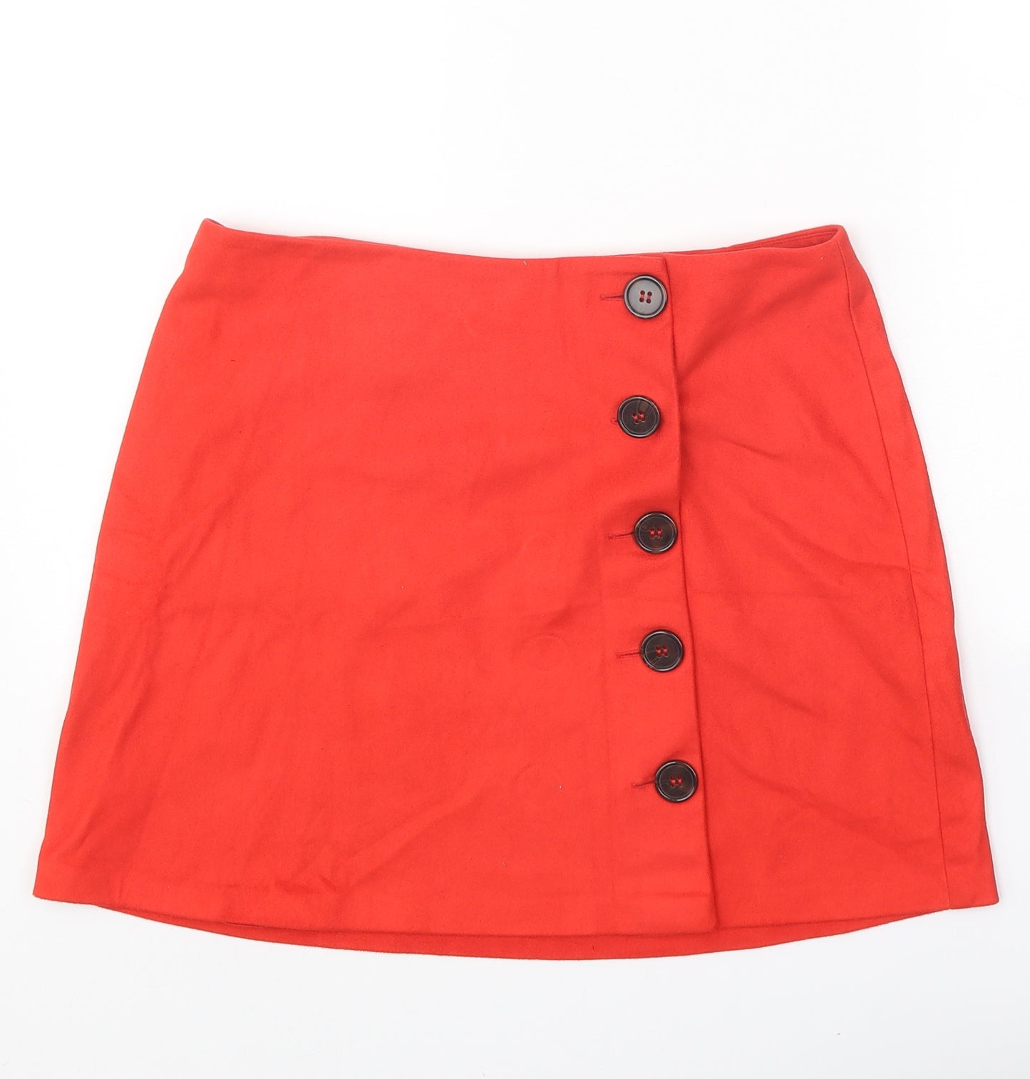 Primark Womens Red Polyester A-Line Skirt Size 12 Button