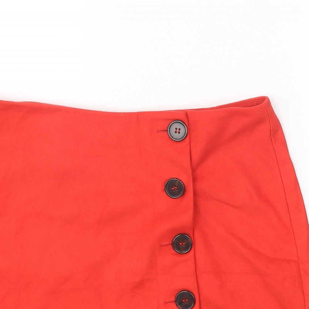 Primark Womens Red Polyester A-Line Skirt Size 12 Button