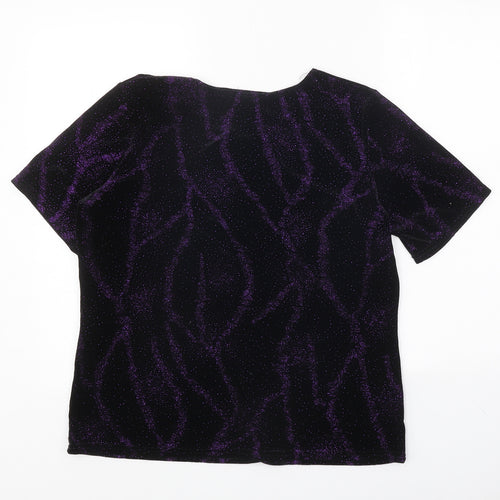 EWM Womens Black Geometric Polyester Basic T-Shirt Size M Round Neck