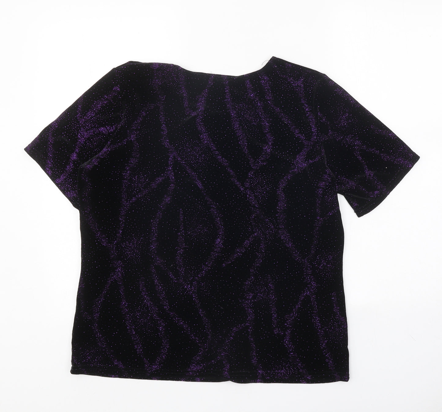 EWM Womens Black Geometric Polyester Basic T-Shirt Size M Round Neck