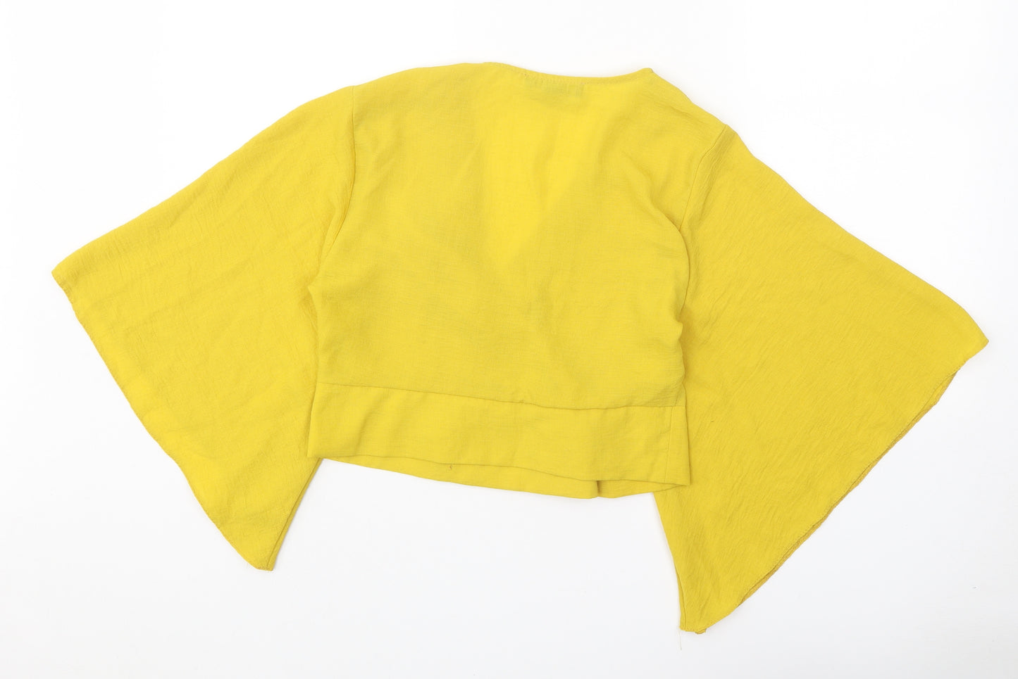 Primark Womens Yellow Polyester Cropped Blouse Size 10 V-Neck - Voluminous Sleeves