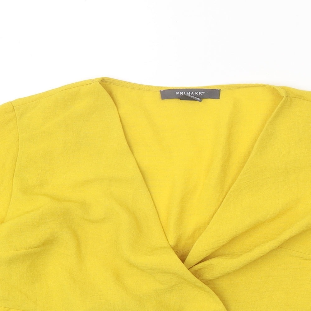 Primark Womens Yellow Polyester Cropped Blouse Size 10 V-Neck - Voluminous Sleeves