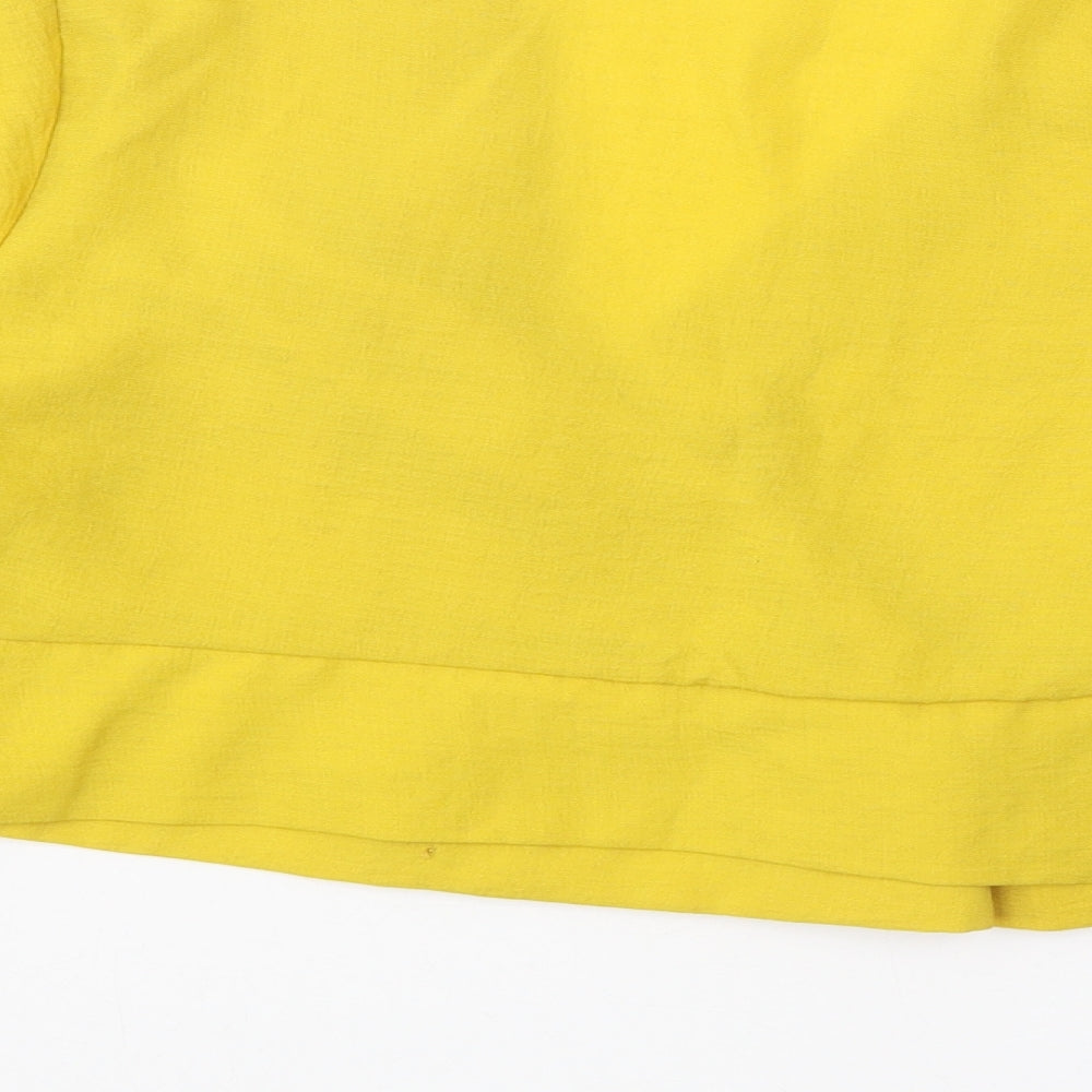 Primark Womens Yellow Polyester Cropped Blouse Size 10 V-Neck - Voluminous Sleeves
