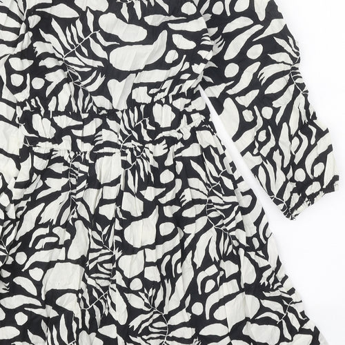 Primark Womens Black Geometric 100% Cotton Fit & Flare Size 8 V-Neck Pullover