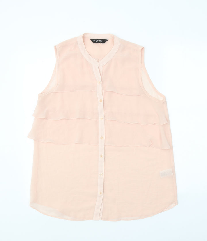 Dorothy Perkins Womens Pink Polyester Basic Button-Up Size 14 Round Neck