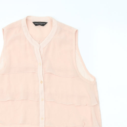 Dorothy Perkins Womens Pink Polyester Basic Button-Up Size 14 Round Neck