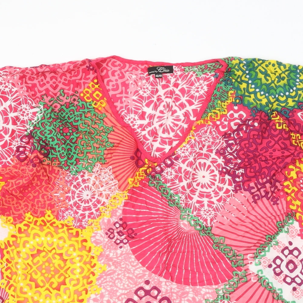 CHIC Womens Pink Geometric Viscose Basic Blouse Size 18 V-Neck