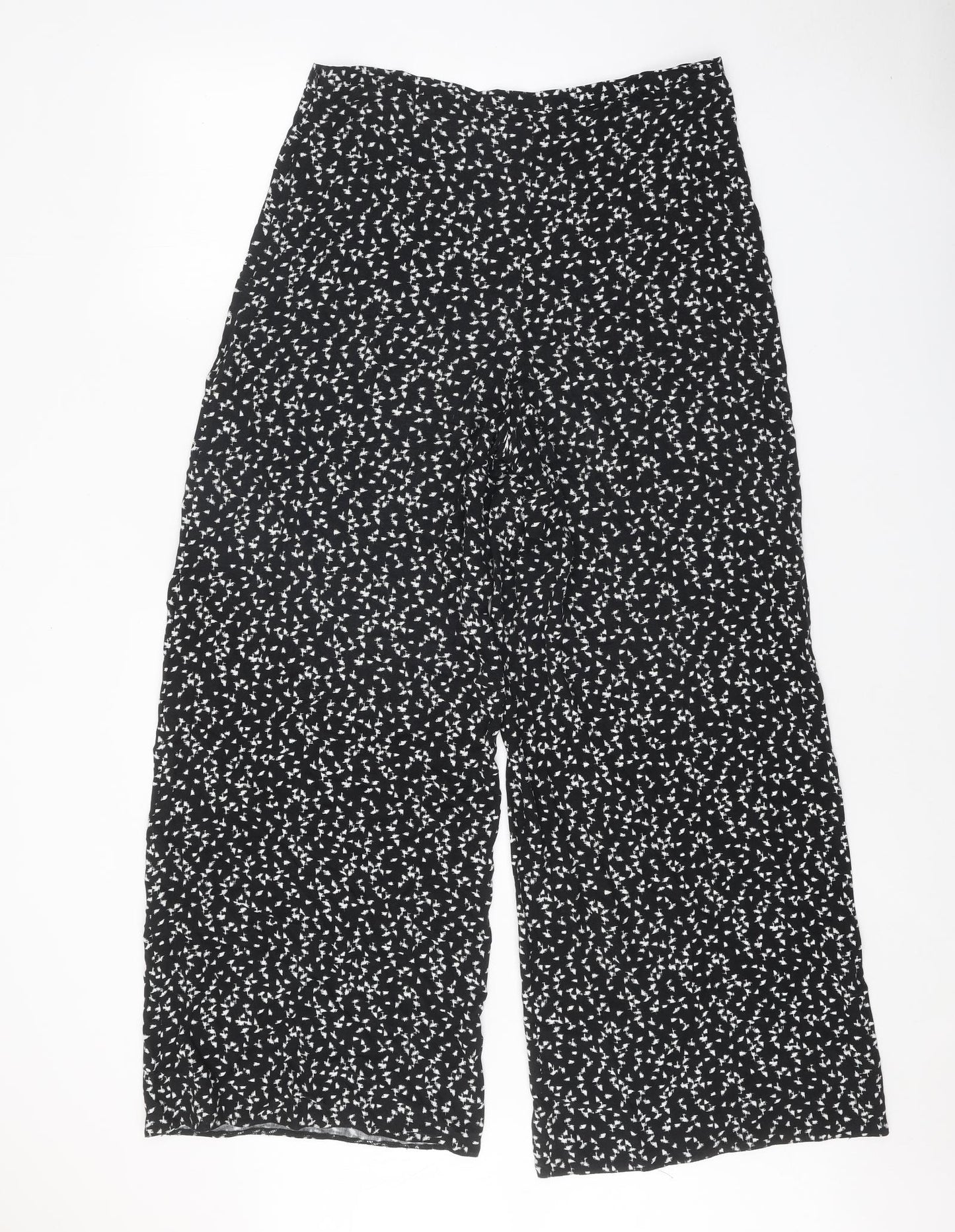 F&F Womens Black Geometric Viscose Trousers Size 12 Regular Zip