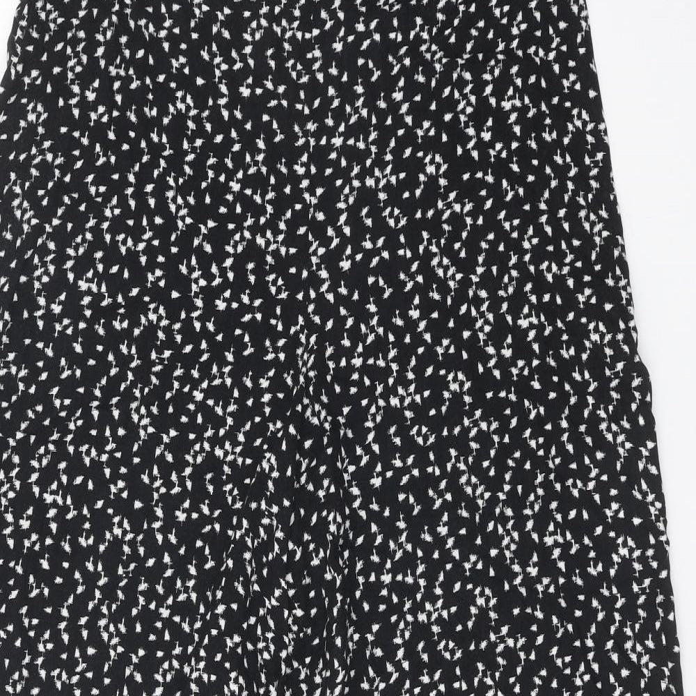 F&F Womens Black Geometric Viscose Trousers Size 12 Regular Zip