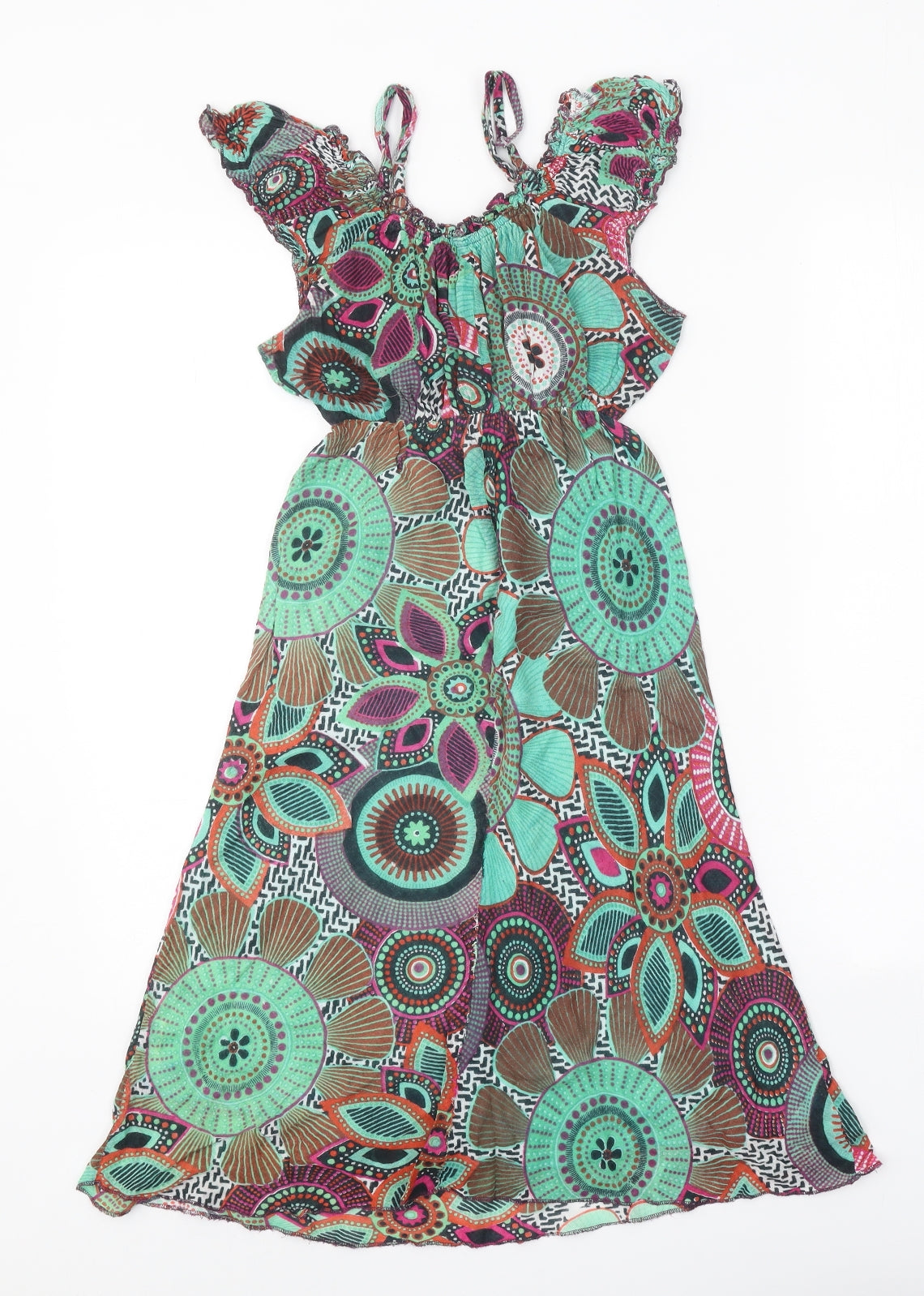 Namaste Womens Green Geometric Cotton Trapeze & Swing Size S Round Neck Pullover