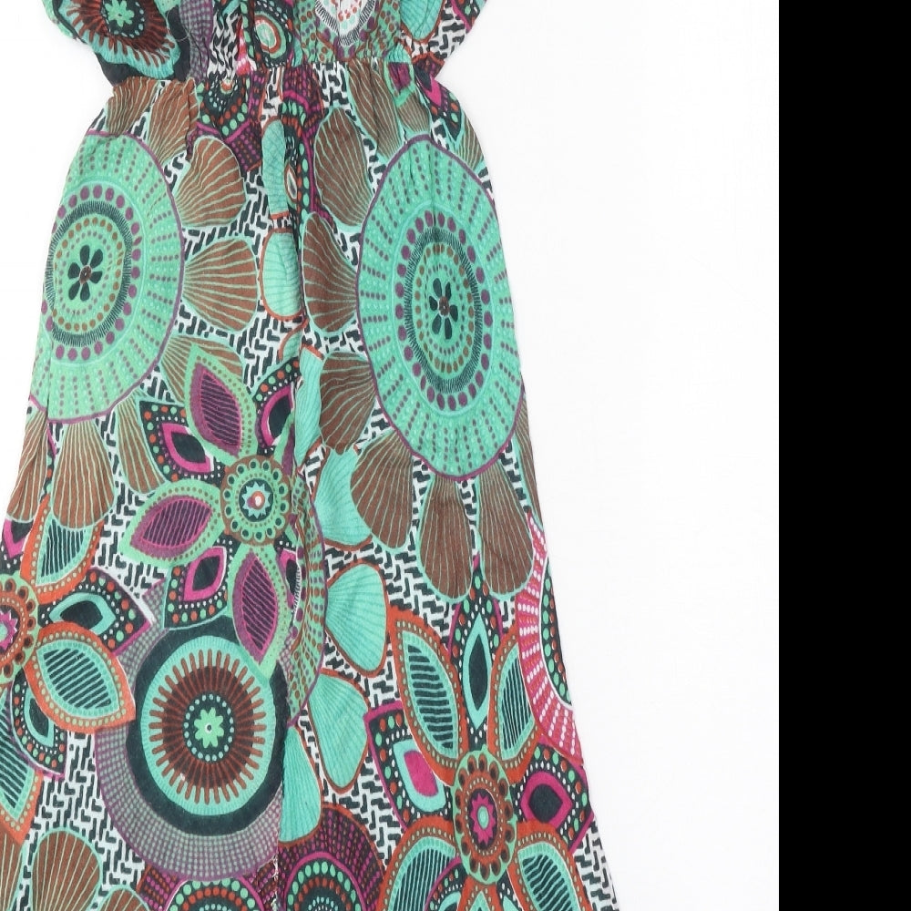 Namaste Womens Green Geometric Cotton Trapeze & Swing Size S Round Neck Pullover