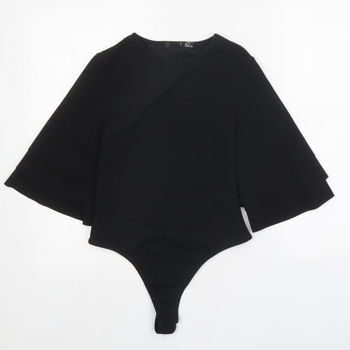 PRETTYLITTLETHING Womens Black Polyester Bodysuit One-Piece Size 8 Snap - Voluminous Sleeves