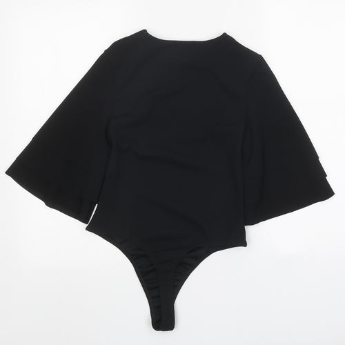 PRETTYLITTLETHING Womens Black Polyester Bodysuit One-Piece Size 8 Snap - Voluminous Sleeves