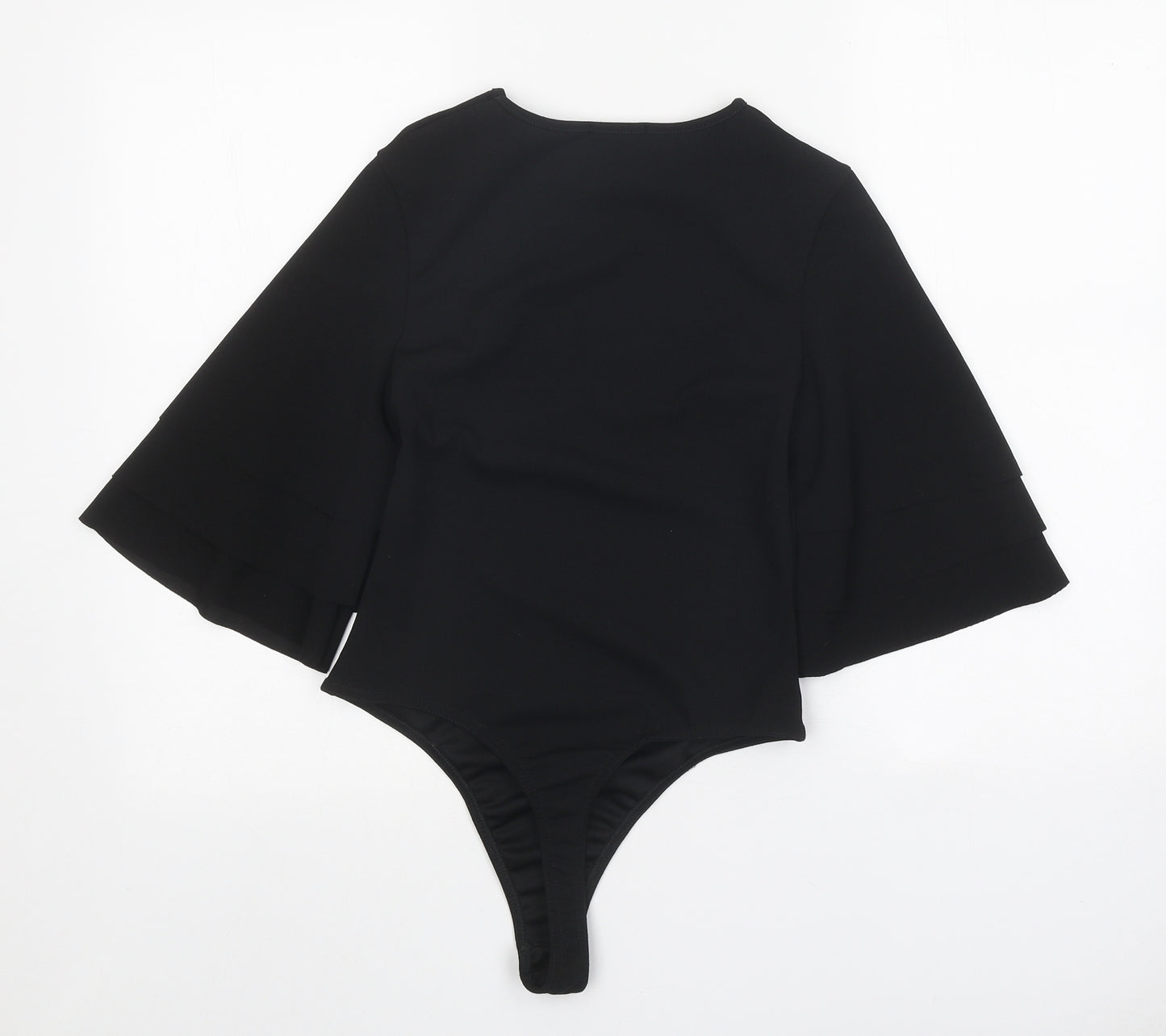 PRETTYLITTLETHING Womens Black Polyester Bodysuit One-Piece Size 8 Snap - Voluminous Sleeves