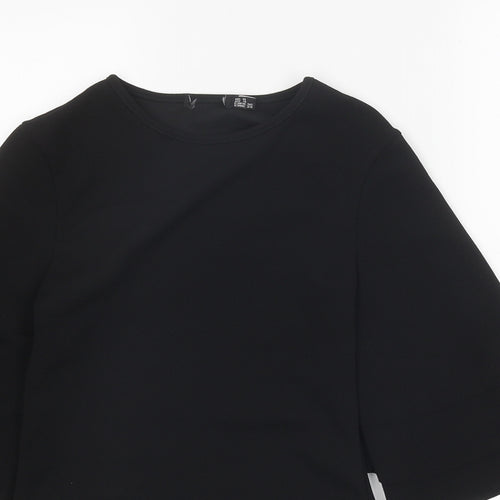 PRETTYLITTLETHING Womens Black Polyester Bodysuit One-Piece Size 8 Snap - Voluminous Sleeves