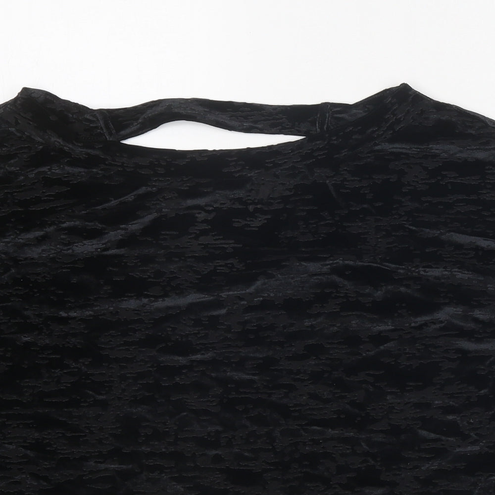 NEXT Womens Black Geometric Polyester Basic Blouse Size 10 Boat Neck
