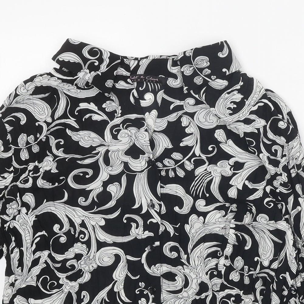 Violet & Claire Womens Black Geometric Polyester Basic Button-Up Size L Collared