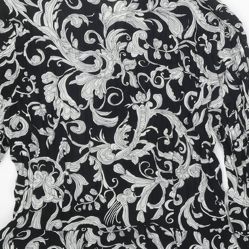 Violet & Claire Womens Black Geometric Polyester Basic Button-Up Size L Collared