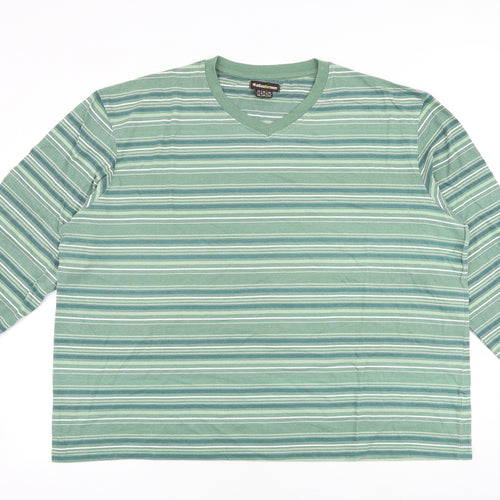 Atlas for men Mens Green Striped Cotton T-Shirt Size 3XL V-Neck