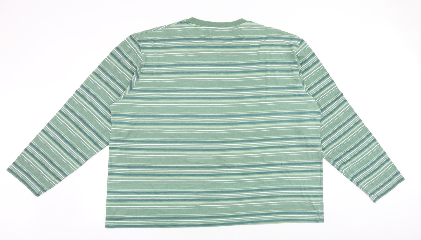 Atlas for men Mens Green Striped Cotton T-Shirt Size 3XL V-Neck