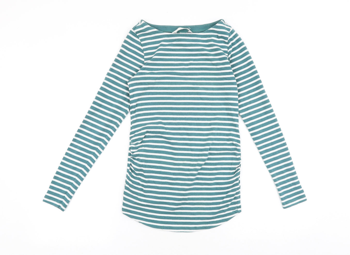 H&M Womens Green Striped Cotton Basic T-Shirt Size M Boat Neck