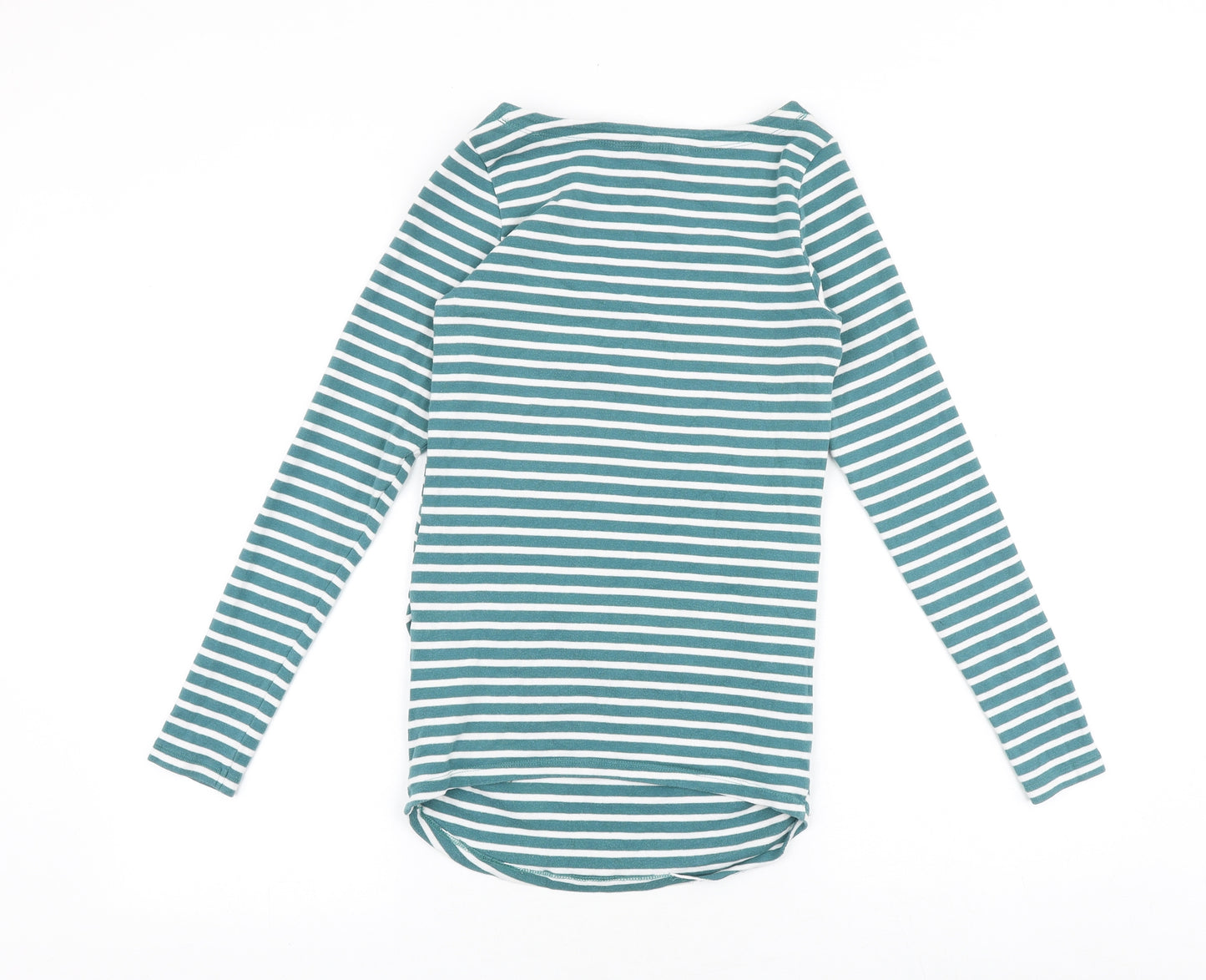 H&M Womens Green Striped Cotton Basic T-Shirt Size M Boat Neck