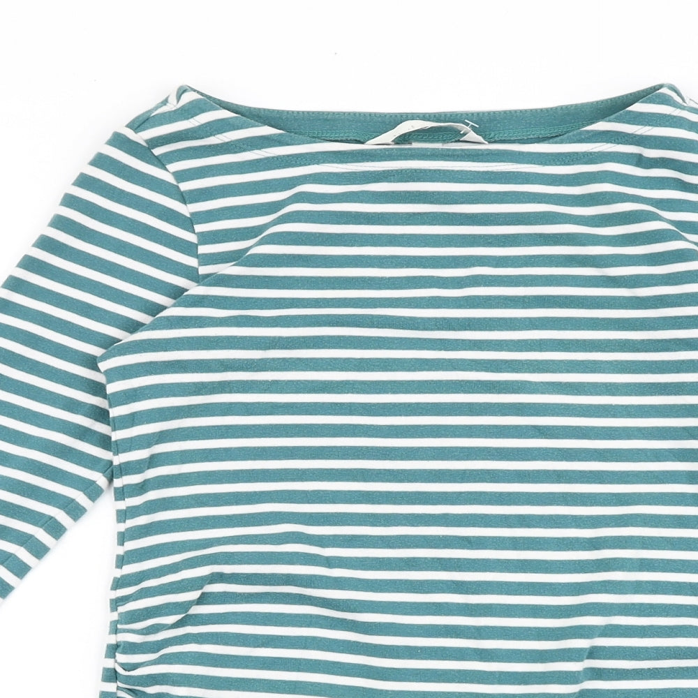H&M Womens Green Striped Cotton Basic T-Shirt Size M Boat Neck