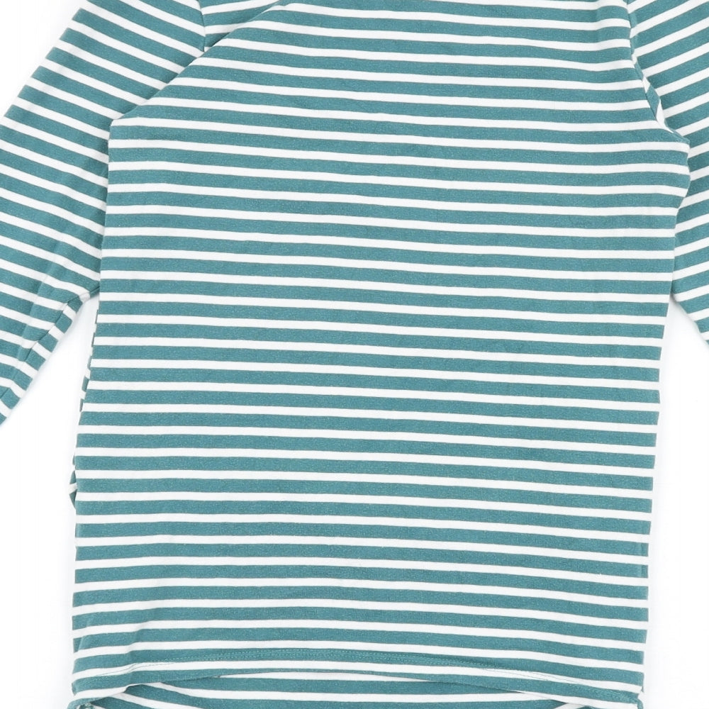 H&M Womens Green Striped Cotton Basic T-Shirt Size M Boat Neck