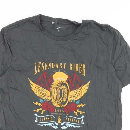 TU Mens Grey Cotton T-Shirt Size M Round Neck - Legendary Rider