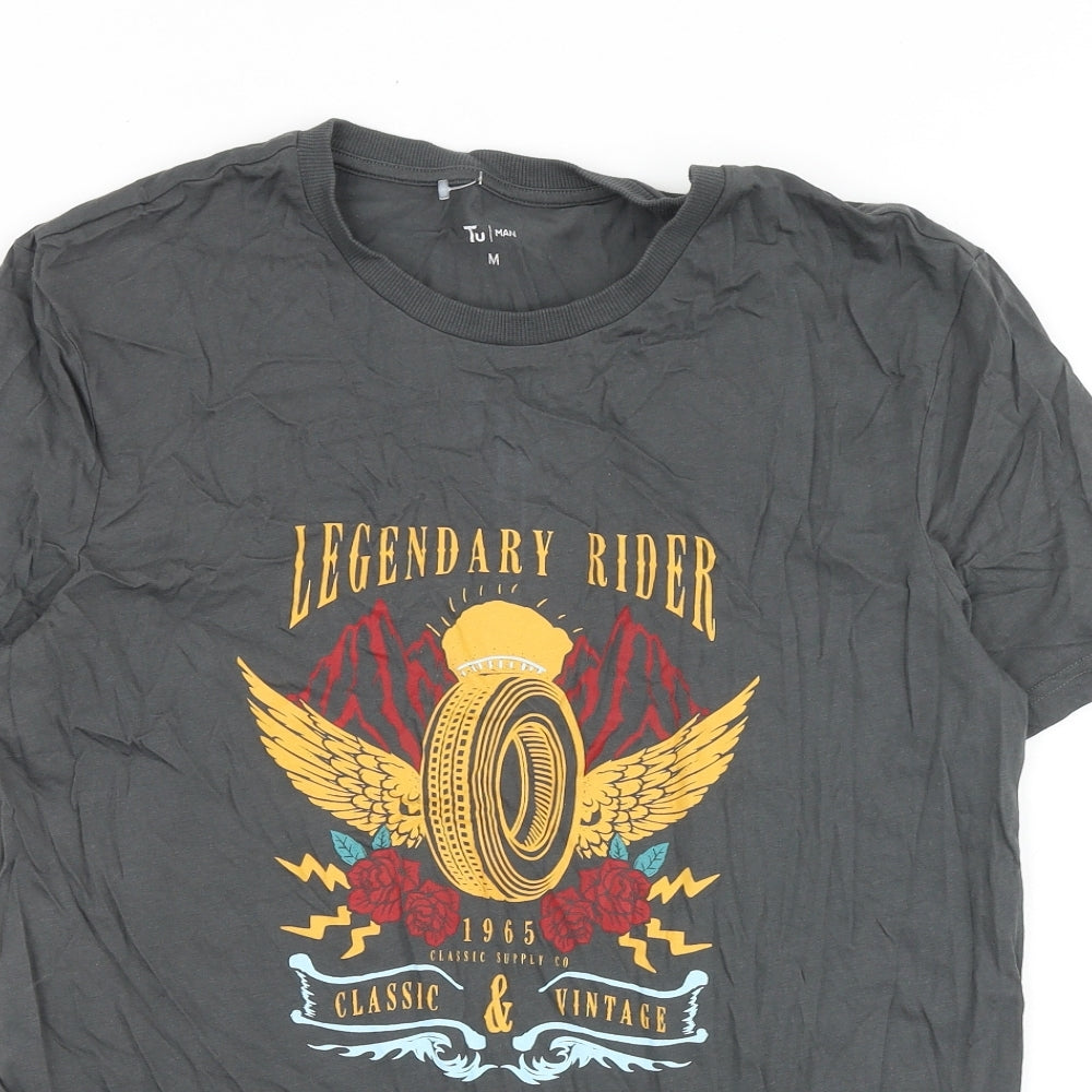 TU Mens Grey Cotton T-Shirt Size M Round Neck - Legendary Rider
