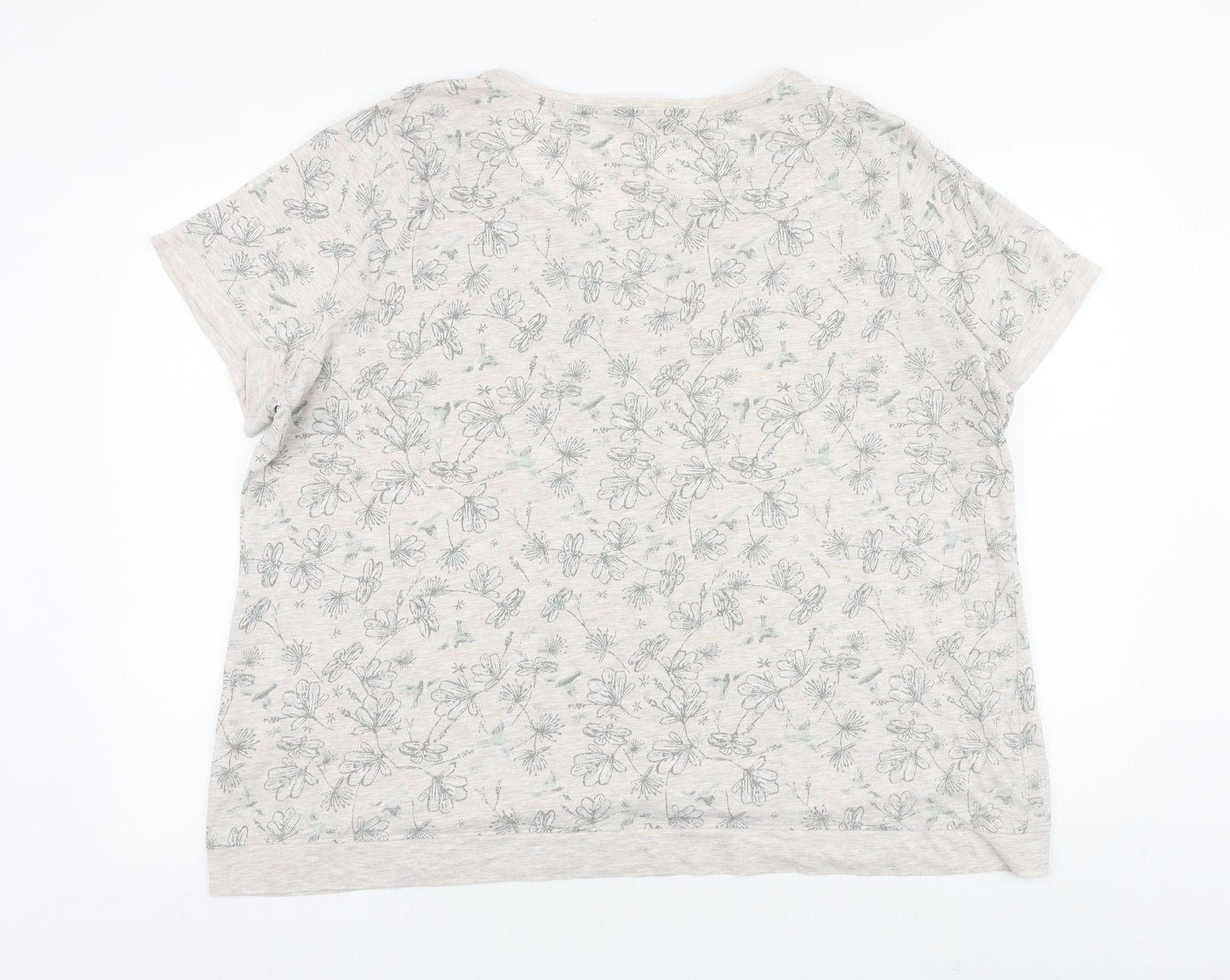 Bonmarche Womens Beige Floral Cotton Basic T-Shirt Size 24 Round Neck