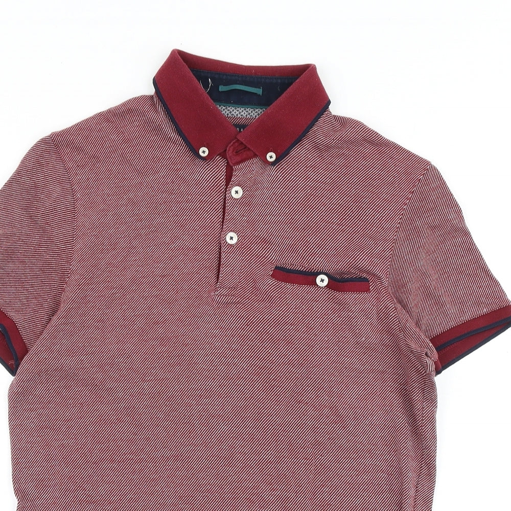 Ted Baker Mens Red Cotton Polo Size S Collared Button