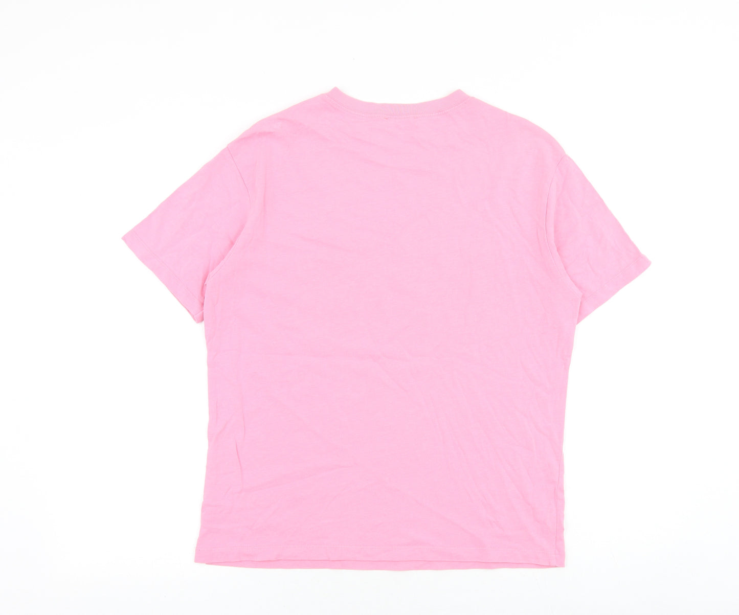 Zara Womens Pink Polyester Basic T-Shirt Size S Round Neck - Paris