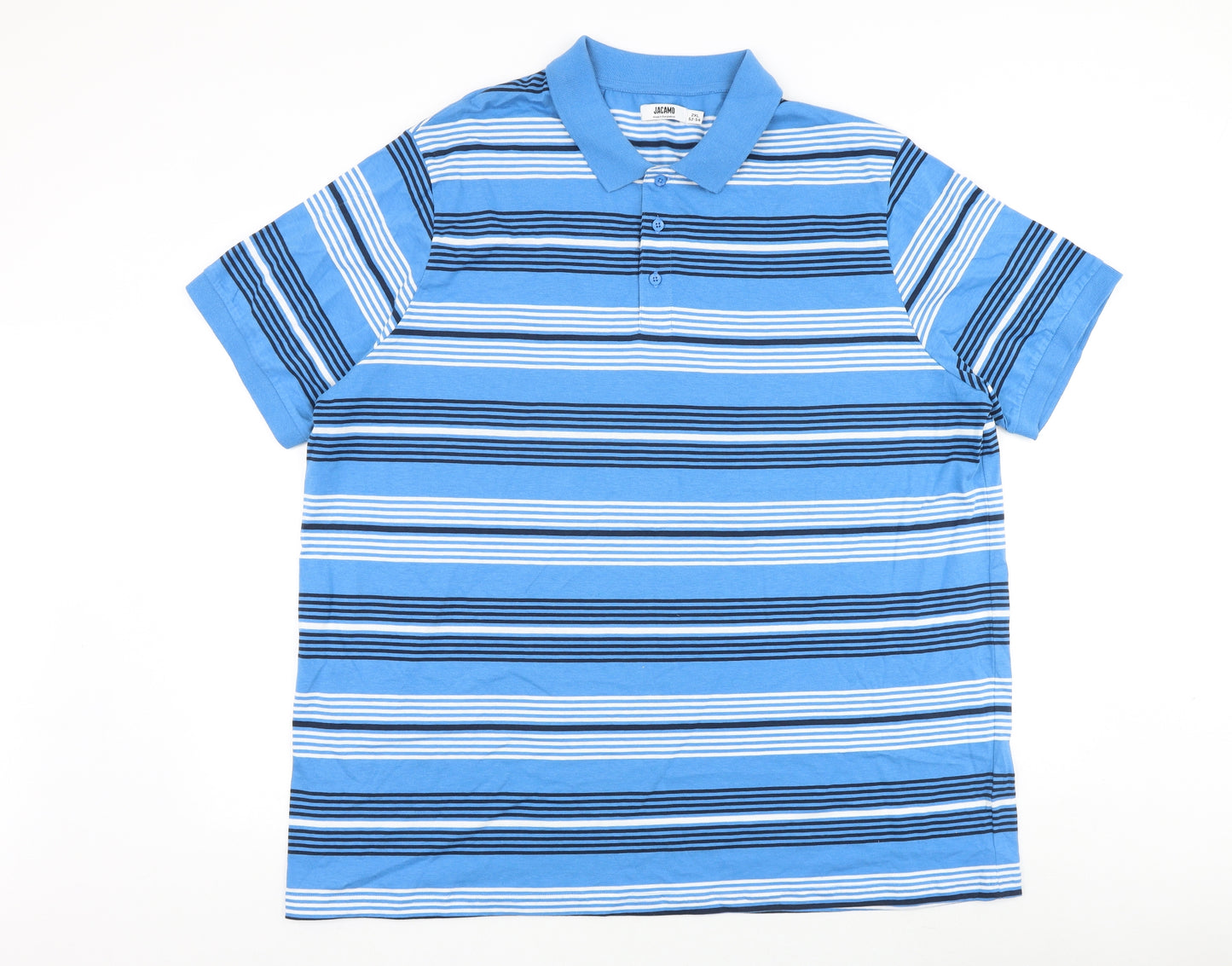 Jacamo Mens Blue Striped Cotton Polo Size 3XL Collared