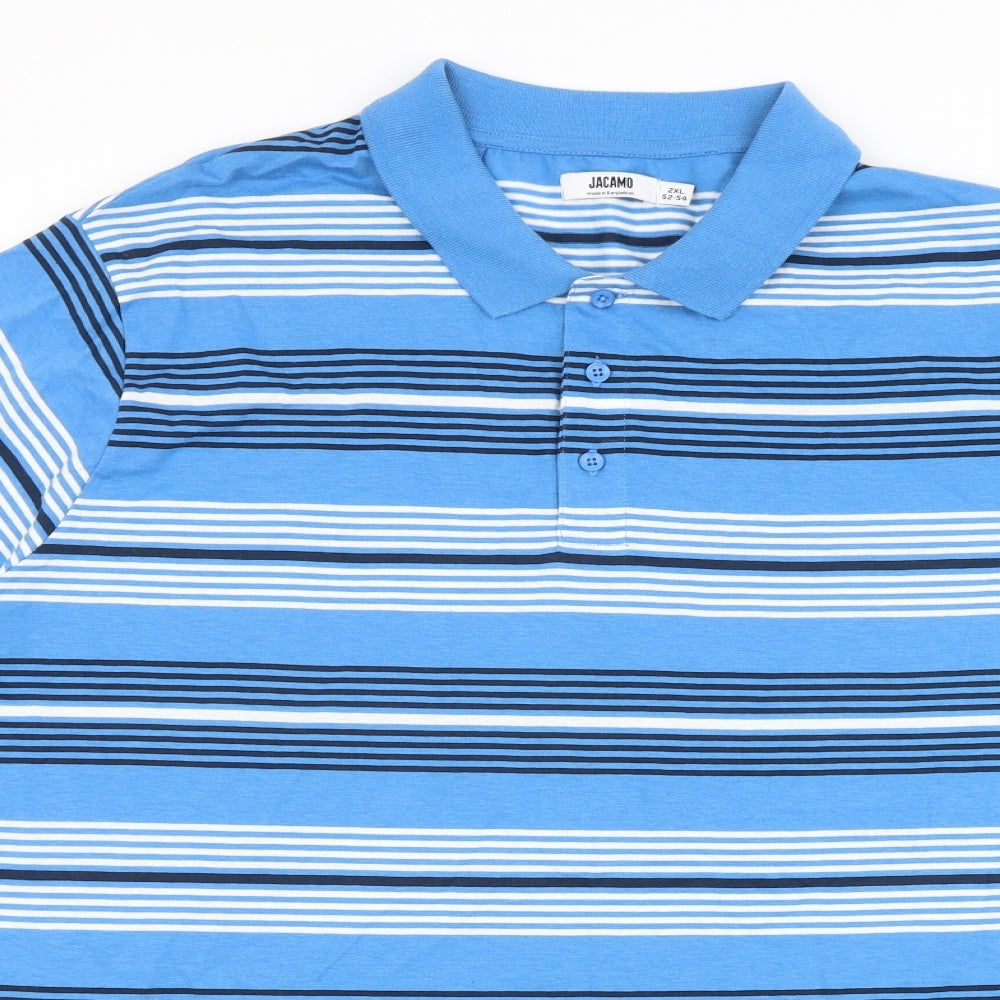 Jacamo Mens Blue Striped Cotton Polo Size 3XL Collared