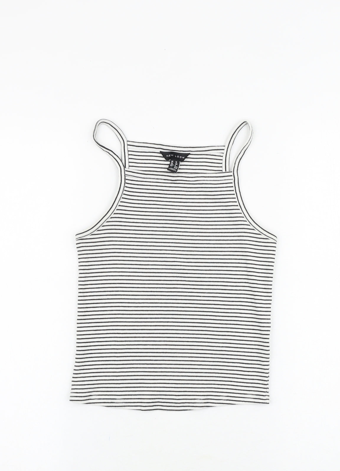 New Look Womens White Striped Cotton Basic Tank Size 12 Square Neck