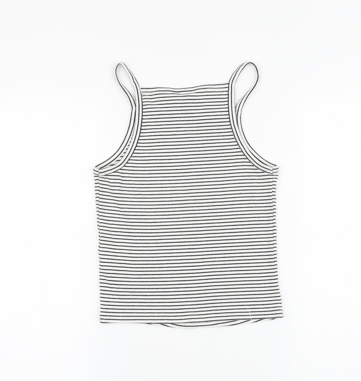 New Look Womens White Striped Cotton Basic Tank Size 12 Square Neck