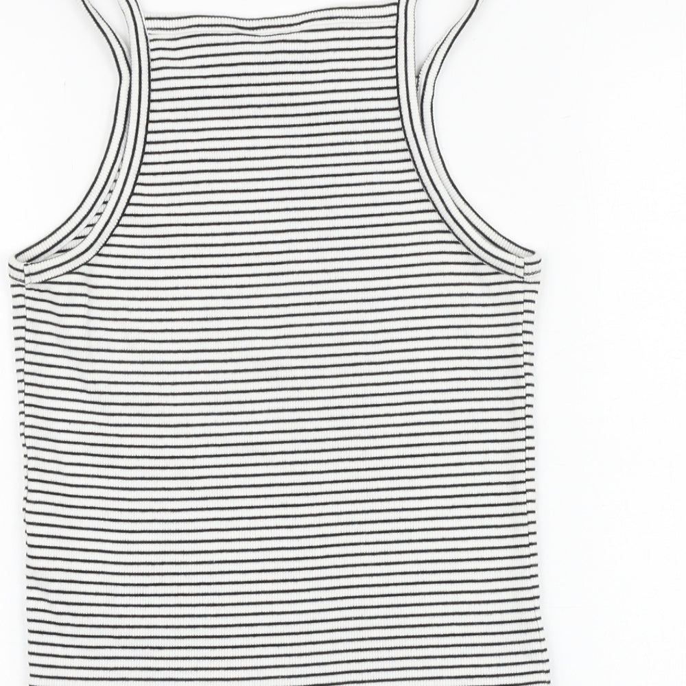 New Look Womens White Striped Cotton Basic Tank Size 12 Square Neck