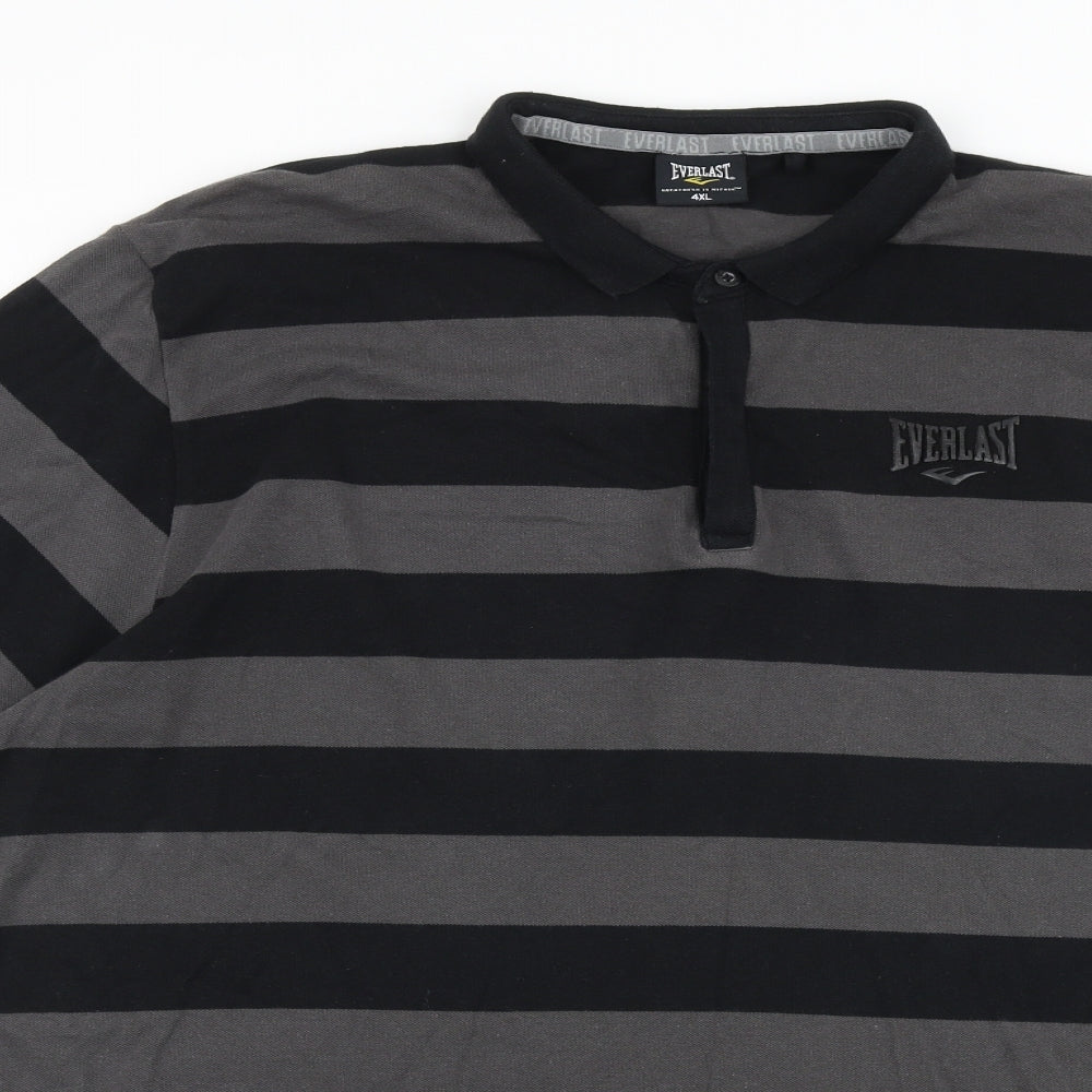 Everlast Mens Grey Striped Cotton Polo Size 4XL Collared Button