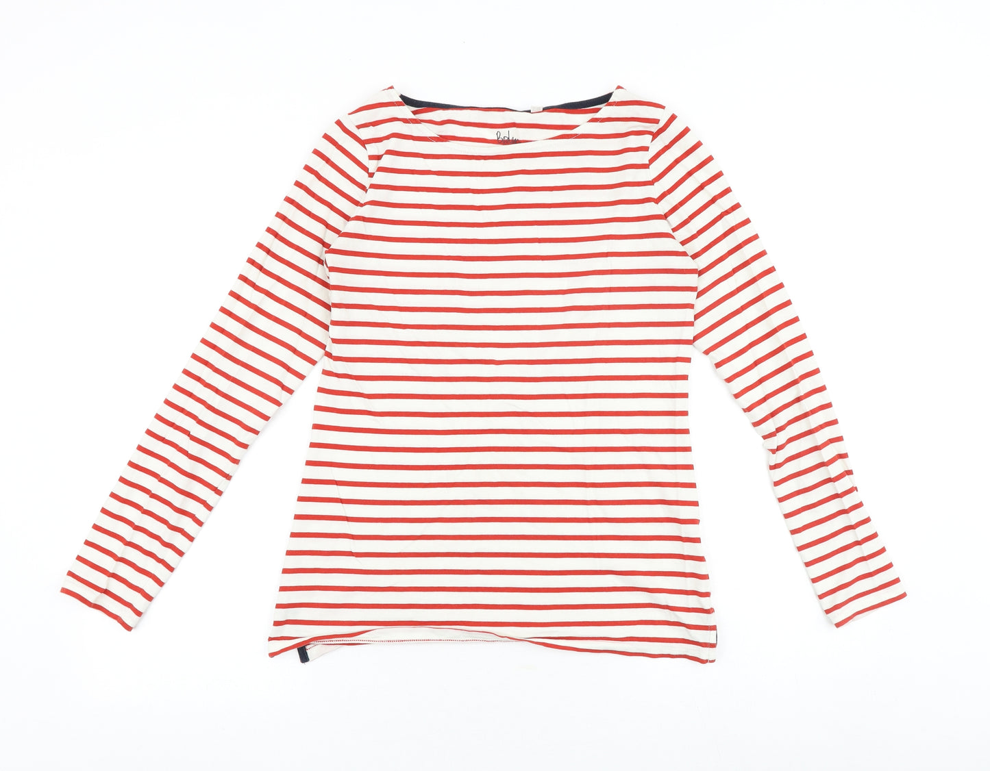 Boden Womens Red Striped 100% Cotton Basic Blouse Size 8 Boat Neck