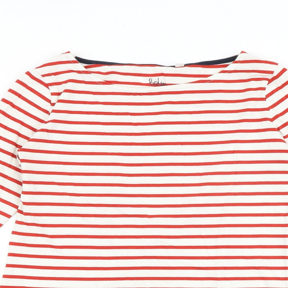 Boden Womens Red Striped 100% Cotton Basic Blouse Size 8 Boat Neck