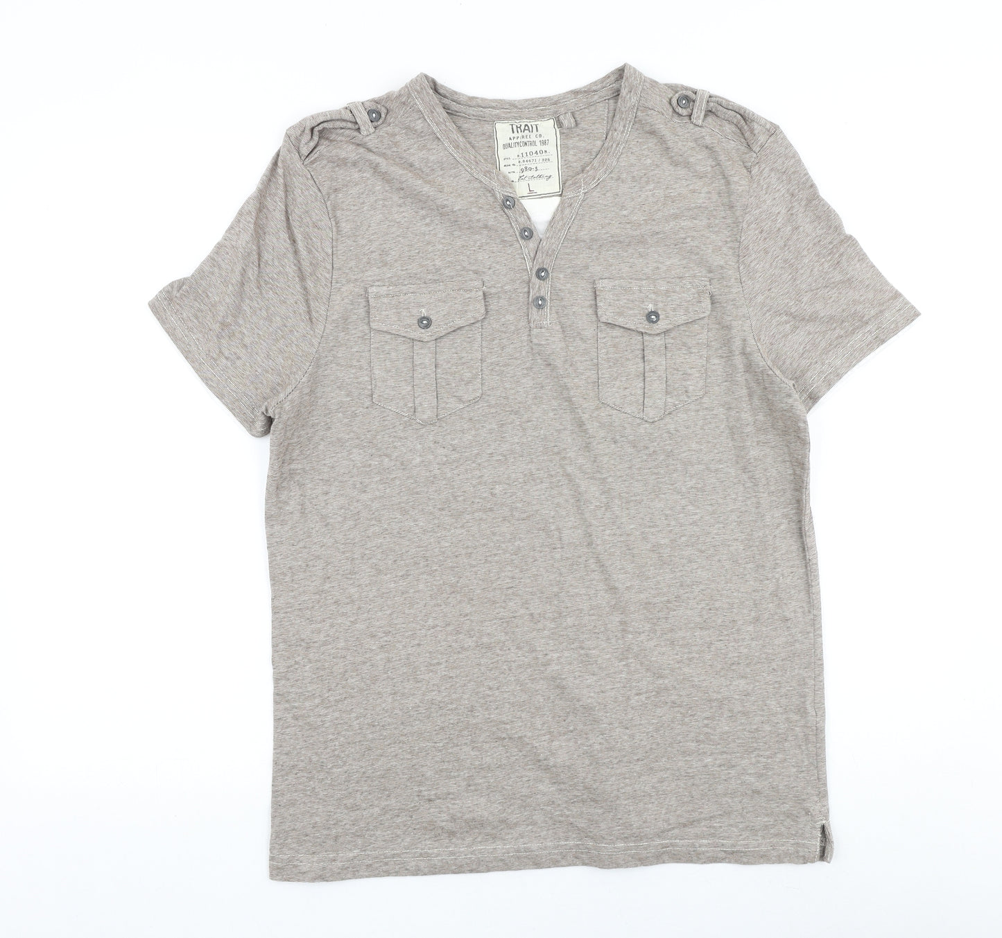 BHS Mens Brown Chlorofibre T-Shirt Size L V-Neck