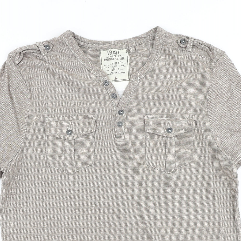 BHS Mens Brown Chlorofibre T-Shirt Size L V-Neck