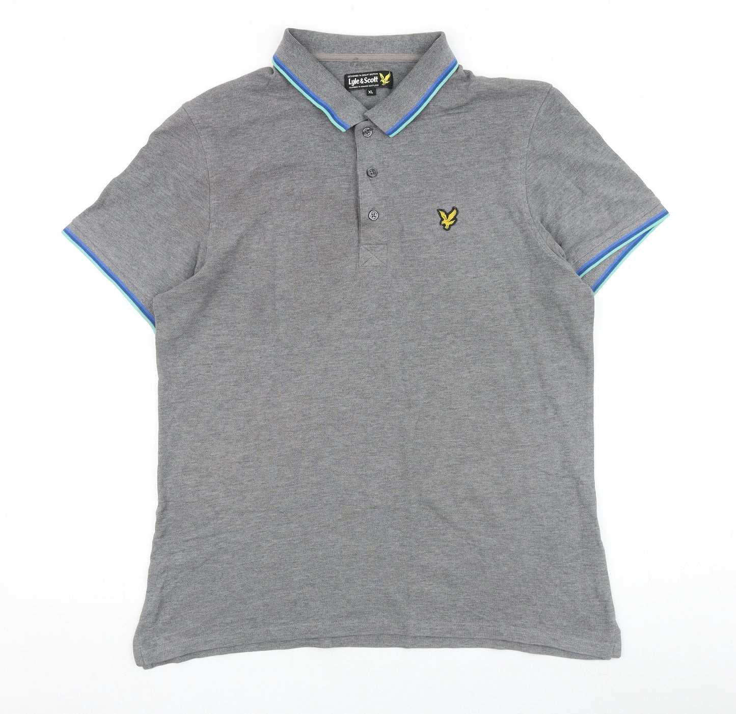 Lyle & Scott Mens Grey Cotton Polo Size XL Collared Button