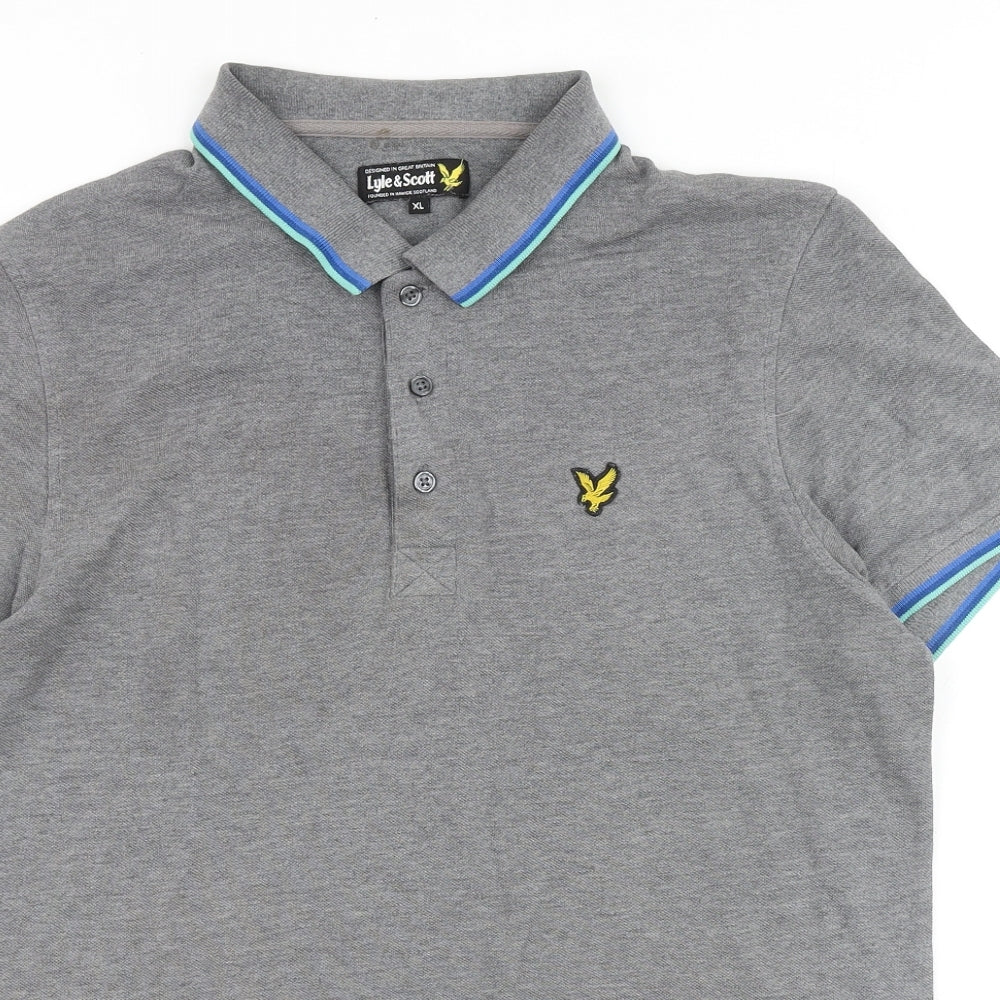 Lyle & Scott Mens Grey Cotton Polo Size XL Collared Button