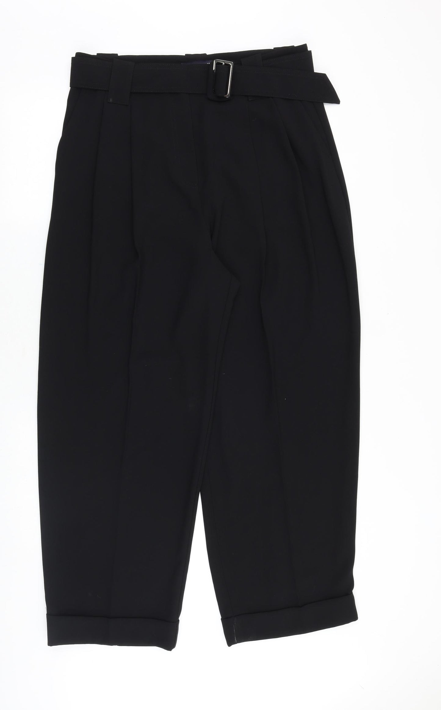 Marks and Spencer Womens Black Polyester Trousers Size 14 Regular Buckle
