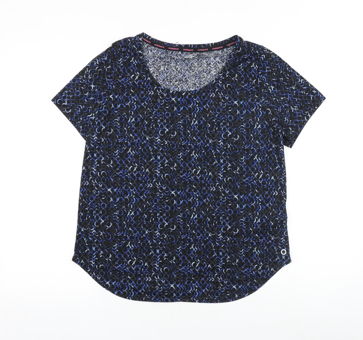 Marks and Spencer Womens Blue Geometric Viscose Basic T-Shirt Size 14 Boat Neck