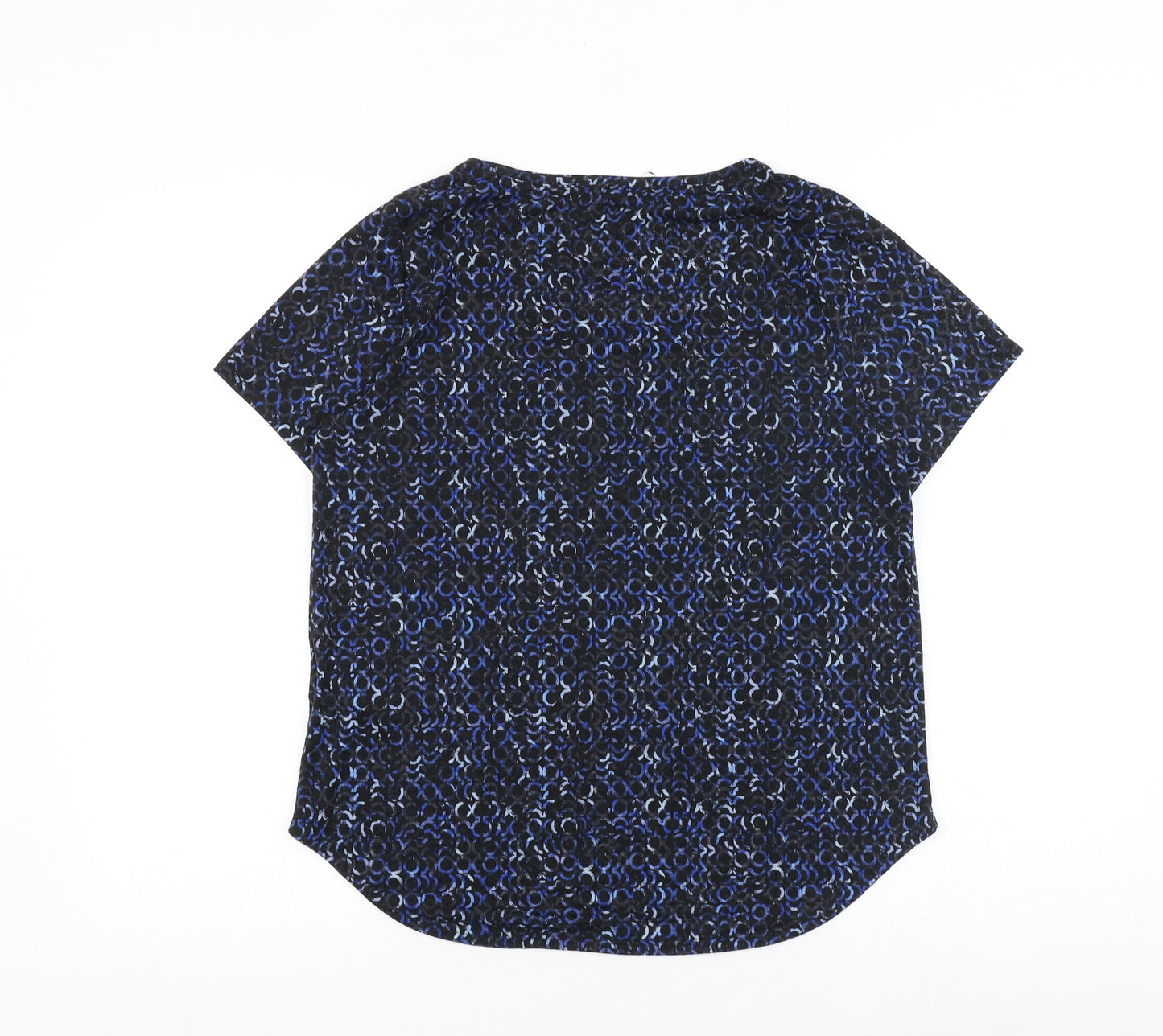 Marks and Spencer Womens Blue Geometric Viscose Basic T-Shirt Size 14 Boat Neck